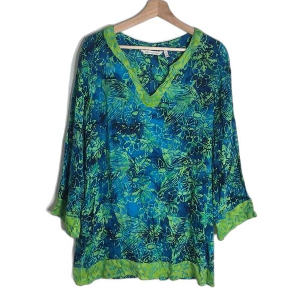 Soft Surroundings Anaisha tunic Blue lime green floral tie‎ dye size small